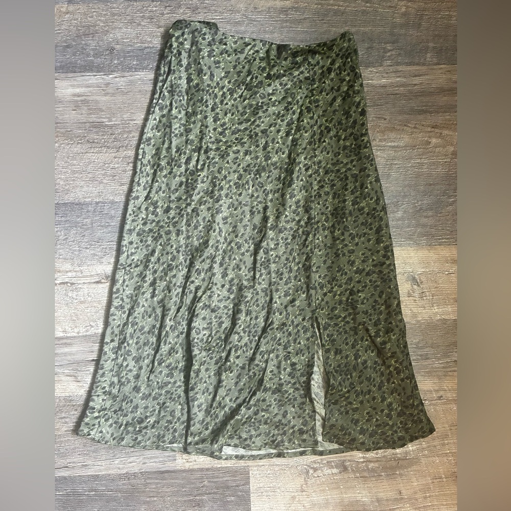 Green Leopard Print silky Skirt